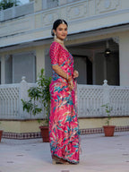 Jyoti Fashion Women's Rani Pink Chinon Digital Print with Mirror Saree with Blouse - Distacart