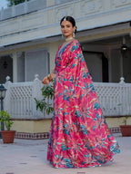 Jyoti Fashion Women's Rani Pink Chinon Digital Print with Mirror Saree with Blouse - Distacart