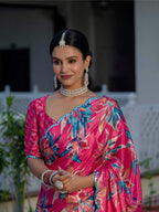 Jyoti Fashion Women's Rani Pink Chinon Digital Print with Mirror Saree with Blouse - Distacart