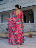Jyoti Fashion Women's Rani Pink Chinon Digital Print with Mirror Saree with Blouse - Distacart