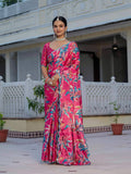Jyoti Fashion Women's Rani Pink Chinon Digital Print with Mirror Saree with Blouse - Distacart