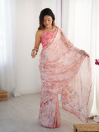 Jyoti Fashion Women's Pink Chinon Digital Printed Designer Saree with Blouse - Distacart