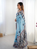 Jyoti Fashion Women's Sky Blue Chinon Digital Printed Designer Saree with Blouse - Distacart