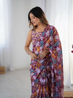 Jyoti Fashion Women's Multicolor Chinon Digital Printed Designer Saree with Blouse - Distacart