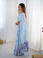 Jyoti Fashion Women's Sky Blue Chinon Digital Printed Designer Saree with Blouse - Distacart