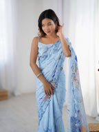 Jyoti Fashion Women's Sky Blue Chinon Digital Printed Designer Saree with Blouse - Distacart