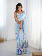 Jyoti Fashion Women's Sky Blue Chinon Digital Printed Designer Saree with Blouse - Distacart