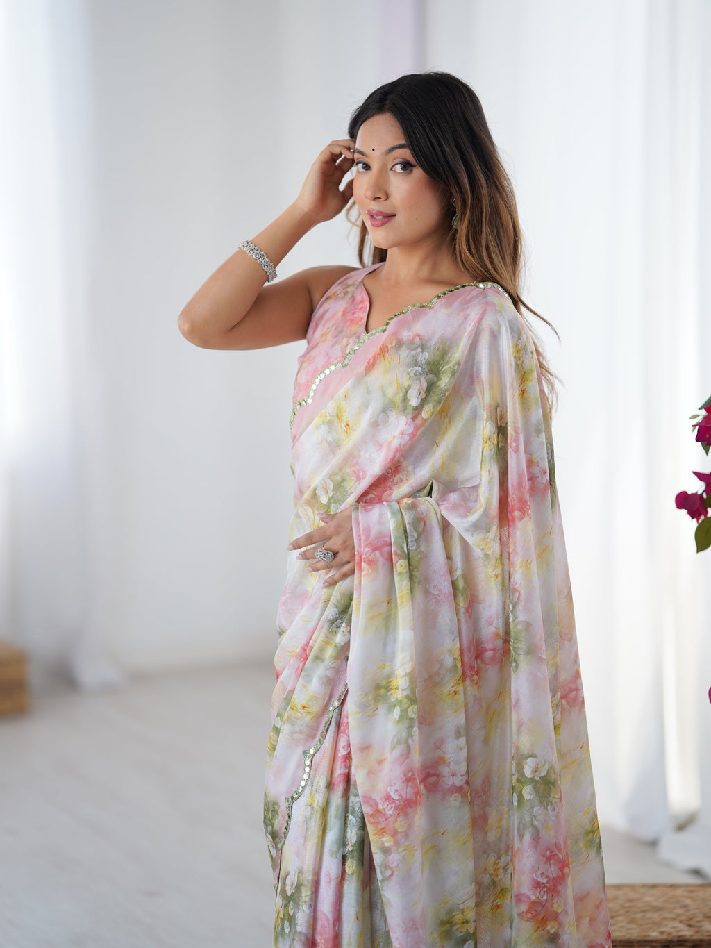 Jyoti Fashion Women's Multicolor Chinon Digital Printed Designer Saree with Blouse - Distacart