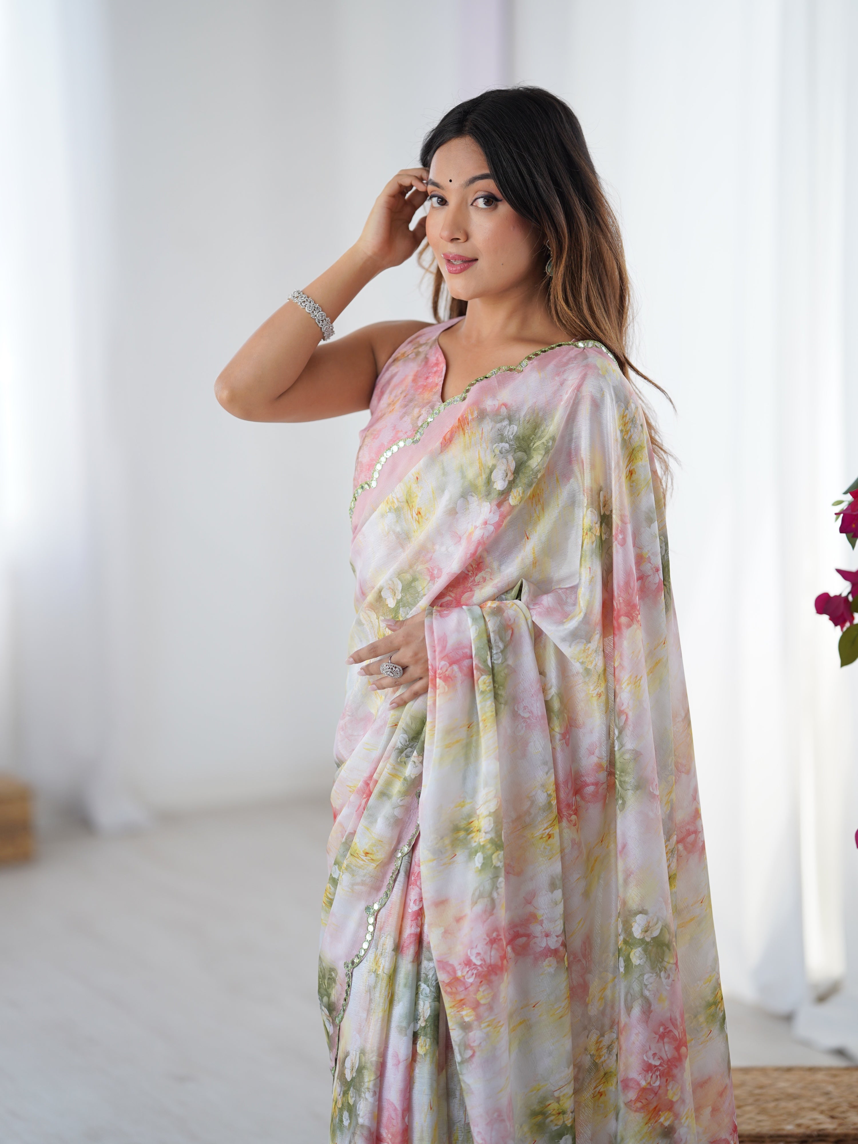 Jyoti Fashion Women's Multicolor Chinon Digital Printed Designer Saree with Blouse - Distacart