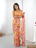 Jyoti Fashion Women's Yellow Chinon Digital Printed Designer Saree with Blouse - Distacart