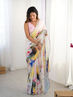 Jyoti Fashion Women's Multicolor Chinon Digital Printed Designer Saree with Blouse - Distacart