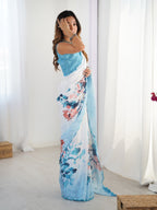 Jyoti Fashion Women's Sky Blue Chinon Digital Printed Designer Saree with Blouse - Distacart