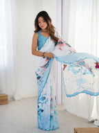 Jyoti Fashion Women's Sky Blue Chinon Digital Printed Designer Saree with Blouse - Distacart