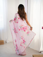 Jyoti Fashion Women's Baby Pink Chinon Digital Printed Designer Saree with Blouse - Distacart