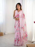 Jyoti Fashion Women's Baby Pink Chinon Digital Printed Designer Saree with Blouse - Distacart
