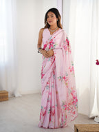 Jyoti Fashion Women's Baby Pink Chinon Digital Printed Designer Saree with Blouse - Distacart