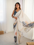 Jyoti Fashion Women's Off White Chinon Digital Printed Designer Saree with Blouse - Distacart