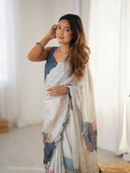 Jyoti Fashion Women's Off White Chinon Digital Printed Designer Saree with Blouse - Distacart