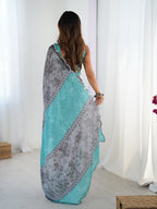 Jyoti Fashion Women's Grey Chinon Digital Printed Designer Saree with Blouse - Distacart