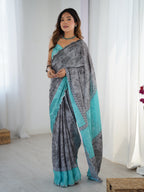 Jyoti Fashion Women's Grey Chinon Digital Printed Designer Saree with Blouse - Distacart