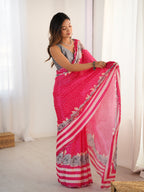Jyoti Fashion Women's Pink Chinon Digital Printed Designer Saree with Blouse - Distacart