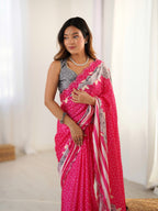 Jyoti Fashion Women's Pink Chinon Digital Printed Designer Saree with Blouse - Distacart
