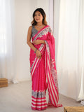 Jyoti Fashion Women's Pink Chinon Digital Printed Designer Saree with Blouse - Distacart