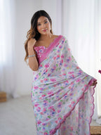 Jyoti Fashion Women's Multicolor Chinon Digital Printed Designer Saree with Blouse - Distacart
