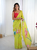 Jyoti Fashion Women's Parrot Green Chinon Digital Printed Designer Saree with Blouse - Distacart