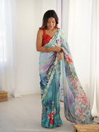 Jyoti Fashion Women's Multicolor Chinon Digital Printed Designer Saree with Blouse - Distacart