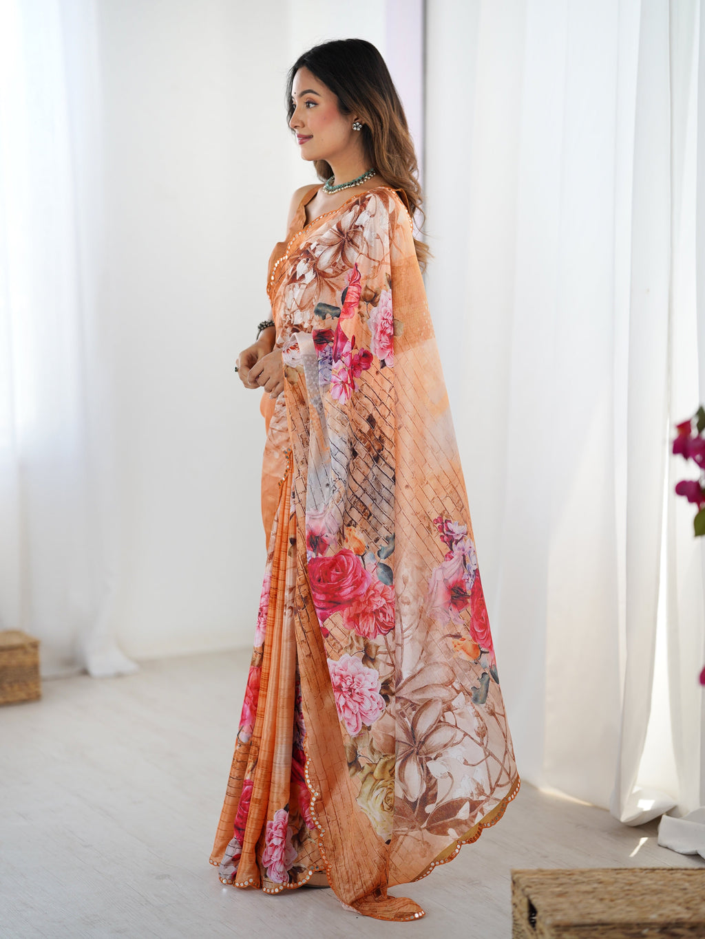Jyoti Fashion Women's Multicolor Chinon Digital Printed Designer Saree with Blouse - Distacart