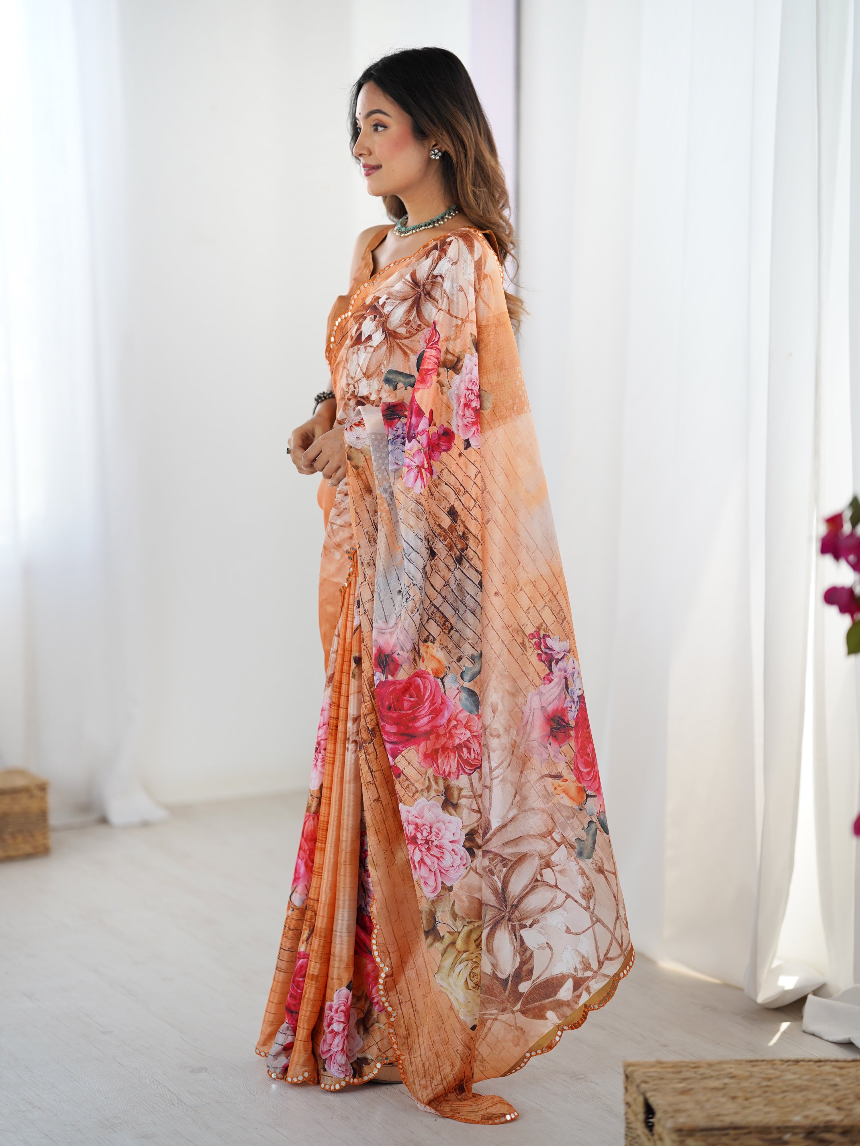 Jyoti Fashion Women's Multicolor Chinon Digital Printed Designer Saree with Blouse - Distacart