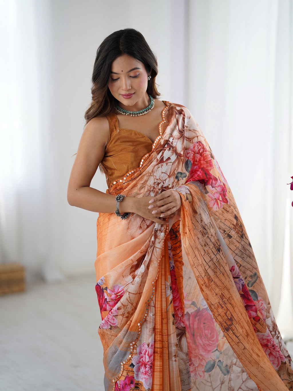 Jyoti Fashion Women's Multicolor Chinon Digital Printed Designer Saree with Blouse - Distacart