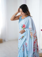Jyoti Fashion Women's Sky Blue Chinon Digital Printed Designer Saree with Blouse - Distacart