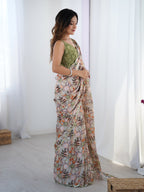 Jyoti Fashion Women's Multicolor Chinon Digital Printed Designer Saree with Blouse - Distacart