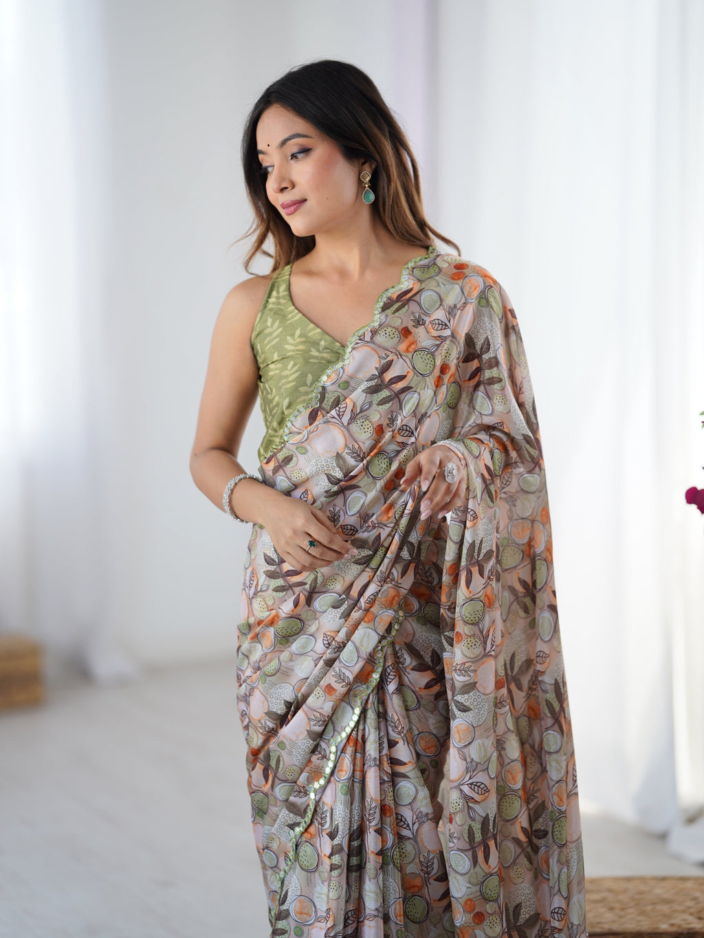 Jyoti Fashion Women's Multicolor Chinon Digital Printed Designer Saree with Blouse - Distacart