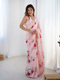 Jyoti Fashion Women's Baby Pink Chinon Digital Printed Designer Saree with Blouse - Distacart
