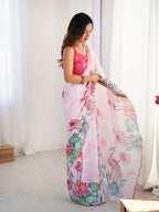 Jyoti Fashion Women's Pink Chinon Digital Printed Designer Saree with Blouse - Distacart