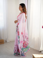 Jyoti Fashion Women's Pink Chinon Digital Printed Designer Saree with Blouse - Distacart