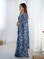 Jyoti Fashion Women's Navy Blue Chinon Digital Printed Designer Saree with Blouse - Distacart