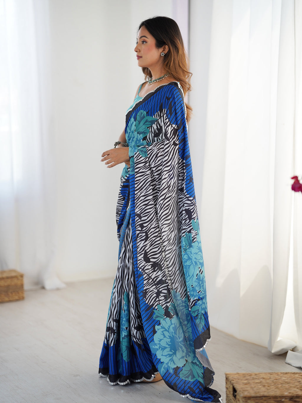 Jyoti Fashion Women's Multicolor Chinon Digital Printed Designer Saree with Blouse - Distacart