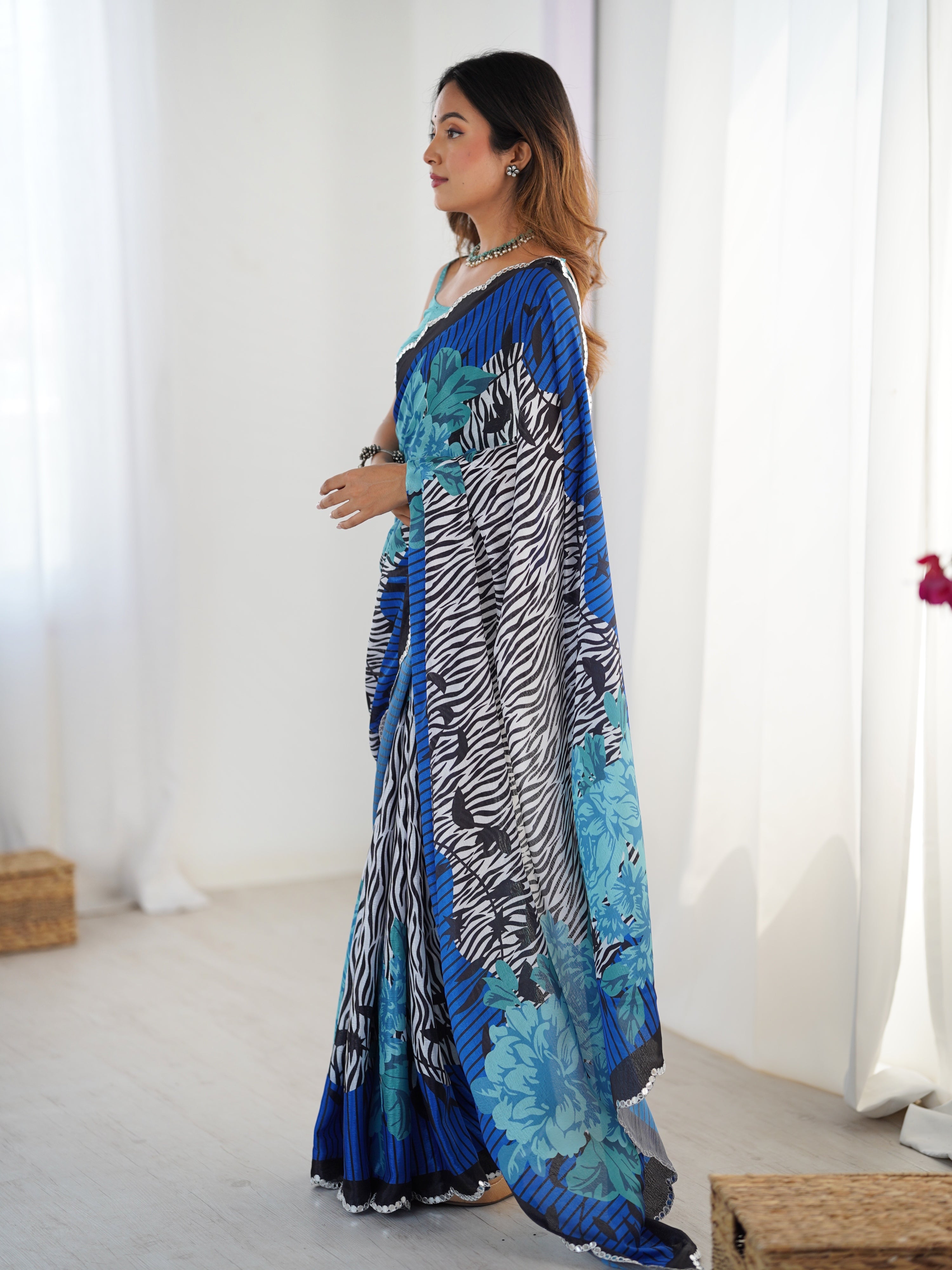 Jyoti Fashion Women's Multicolor Chinon Digital Printed Designer Saree with Blouse - Distacart