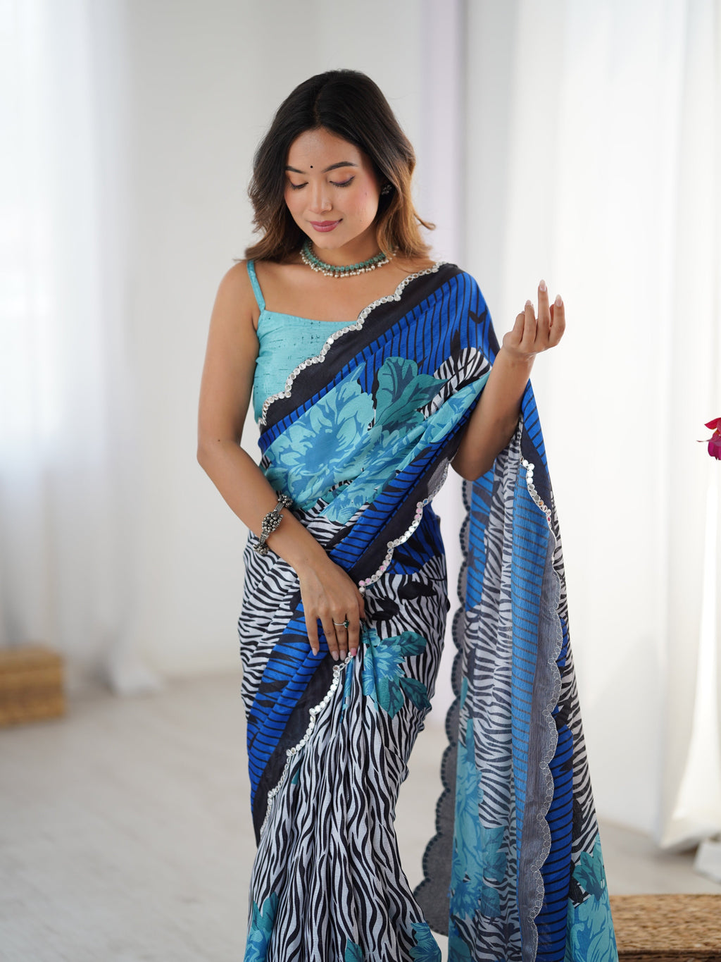 Jyoti Fashion Women's Multicolor Chinon Digital Printed Designer Saree with Blouse - Distacart