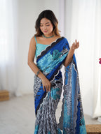Jyoti Fashion Women's Multicolor Chinon Digital Printed Designer Saree with Blouse - Distacart
