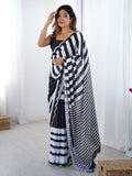 Jyoti Fashion Women's Black Chinon Digital Printed Designer Saree with Blouse - Distacart
