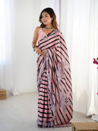 Jyoti Fashion Women's Baby Pink Chinon Digital Printed Designer Saree with Blouse - Distacart