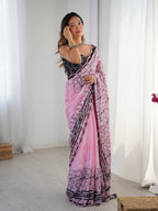 Jyoti Fashion Women's Pink Chinon Digital Printed Designer Saree with Blouse - Distacart