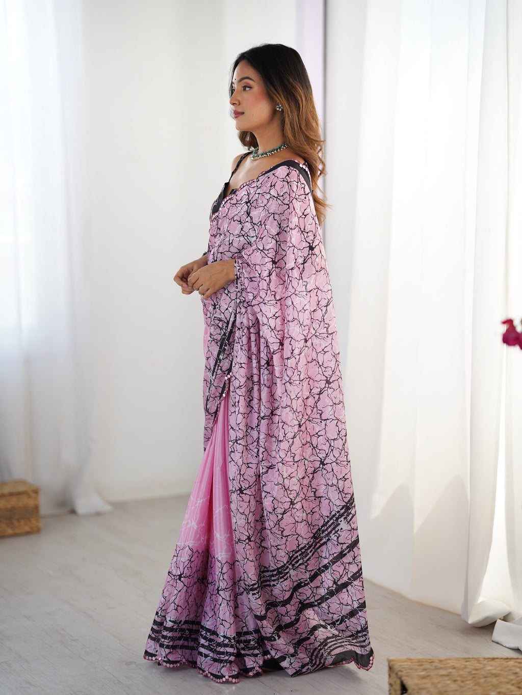 Jyoti Fashion Women's Pink Chinon Digital Printed Designer Saree with Blouse - Distacart