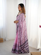Jyoti Fashion Women's Pink Chinon Digital Printed Designer Saree with Blouse - Distacart