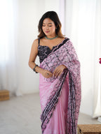Jyoti Fashion Women's Pink Chinon Digital Printed Designer Saree with Blouse - Distacart